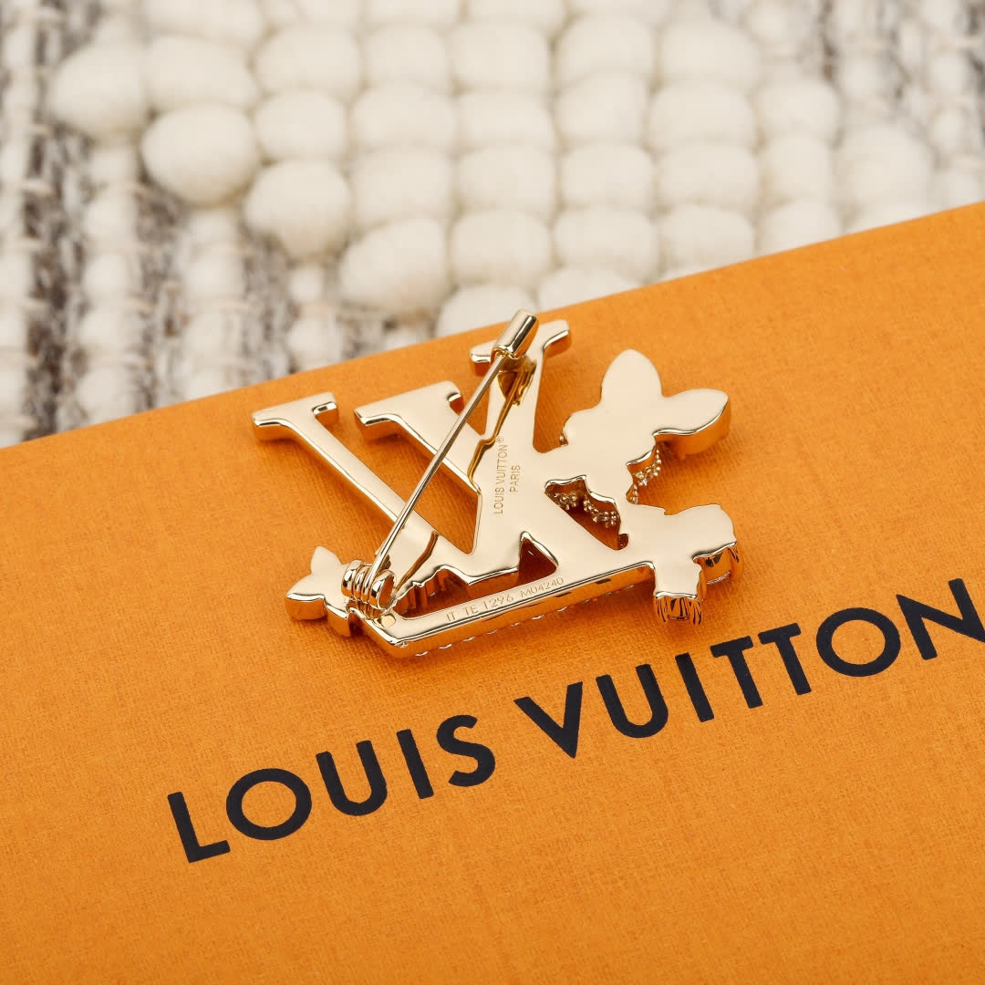 Louis Vuitton Crystal 'LV' Brooch